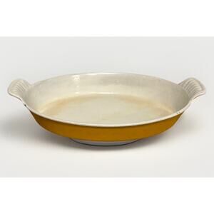 Vintage Le Creuset Mustard Yellow Enameled Cast Iron # 24 Au Gratin Casserole